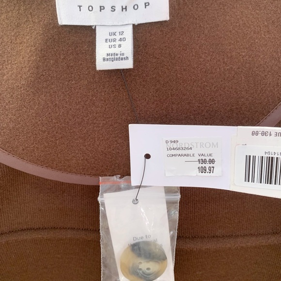 Topshop double breasted long coat in chocolate - Picture 10 of 10
